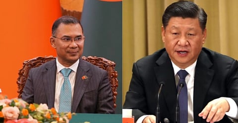 Collage of Prime Minister Tarique Rahman, Chinese President Xi Jinping

