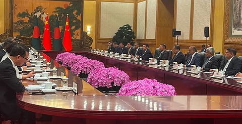 Prime Minister Tarique Rahman and Chinese Premier Li Qiang sat for bilateral talks at the Great Hall of the People in Beijing on 25 June 2026