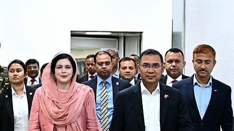 Prime Minister Tarique Rahman and his wife, Dr Zubaida Rahman, arrive at Hazrat Shahjalal International Airport in Dhaka on Friday after completing a six-day maiden overseas tour of Malaysia and China.
