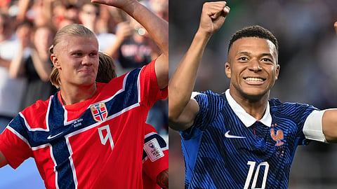 Erling Haaland (L), Kylian Mbappe. 