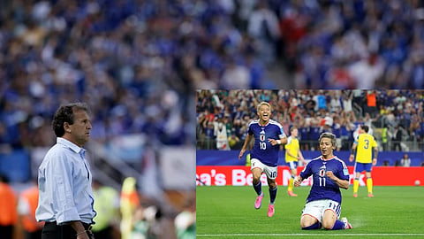 Former Brazil player Zico (L), Japan players celebrate a goal in the ongoing FIFA World Cup 2026.