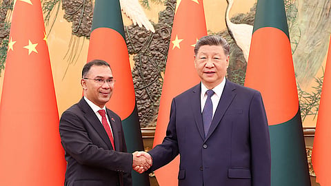Prime Minister Tarique Rahman meets Chinese President Xi Jinping at the Great Hall of the People in Beijing on June 26, 2026. 