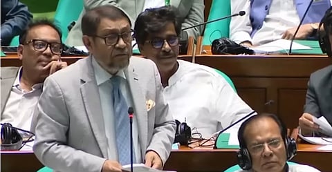 Health Minister Sardar Md Sakhawat Husain speaks during the general discussion on the proposed national budget for the 2026-27 fiscal year in Parliament on Sunday. 