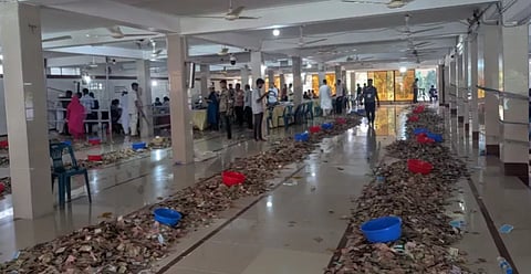 Photo shows donation funds laid across the Pagla Masjid grounds