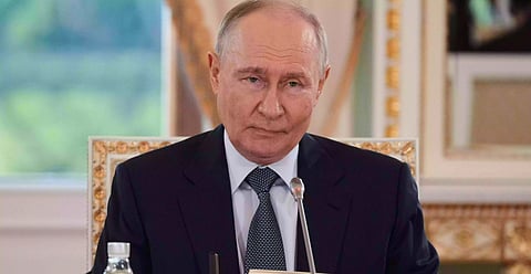 Russian President Vladimir Putin meets with representatives of international news agencies on the sidelines of the St. Petersburg International Economic Forum at the Constantine Palace in St. Petersburg, Russia, on Thursday, June 4, 2026.