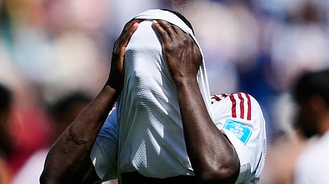 Qatar's Almoez Ali reacts after his team's loss to Bosnia in the World Cup Group B match in Seattle on June 24, 2026. 