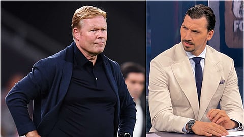 Netherlands coach Ronald Koeman (L), Former Sweden international Zlatan Ibrahimovic