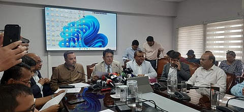 Primary and Mass Education Minister Dr ANM Ehsanul Haque Milon speaking at a press conference at the Secretariat on July 1, 2026.