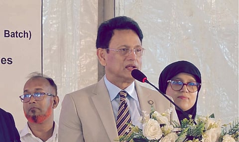 Education Minister Dr ANM Ehsanul Hoque Milon speaks as the chief guest at the orientation programme of the new students of BUTEX on Wednesday.