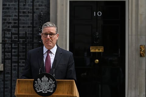 Britain's Prime Minister Keir Starmer speaks to the media outside 10 Downing Street to announce his resignation in London, 22 June 2026.