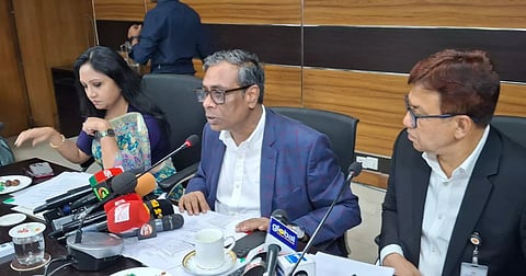 State Minister for Health and Family Welfare MA Muhit addresses a press briefing following an inter-ministerial meeting on disability services at the Secretariat in Dhaka on Thursday.