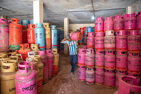 Liquefied Petroleum Gas (LPG) cylinders in a storage unit