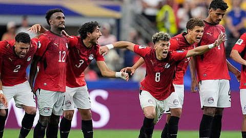 Egypt players react during a penalty shootout against Australia for the World Cup round of 32 match in Arlington, Texas on Saturday.
