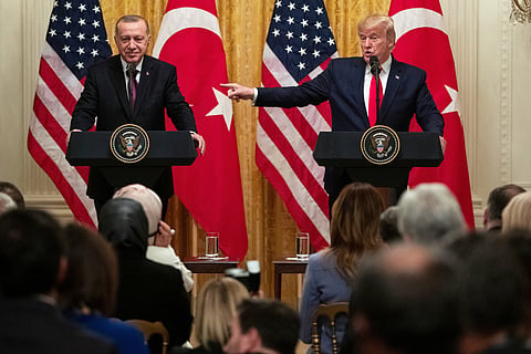President Donald Trump speaks during a news conference with Turkish President Recep Tayyip Erdogan in the East Room of the White House, 13 Nov 2019, in Washington.