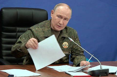 In this image taken from video provided by Russian Presidential Press Service on 3 July 2026, Russian President Vladimir Putin while visiting one of the command posts of the Joint Group of the Russian Forces, in an undisclosed location. 

