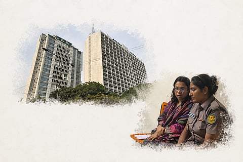 Activist Sohani Shifa set up a symbolic low-cost rice stall in front of the Bangladesh Secretariat 