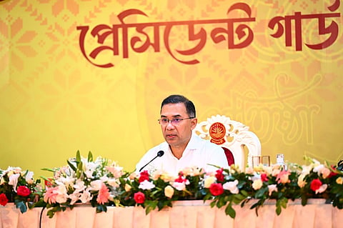Prime Minister Tarique Rahman addresses the 51st founding anniversary PGR at Dhaka Cantonment.