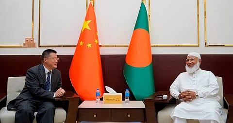 Chinese Ambassador to Bangladesh Yao Wen pays a courtesy call on Jamaat Ameer Dr Md Shafiqur Rahman in Dhaka on Tuesday.