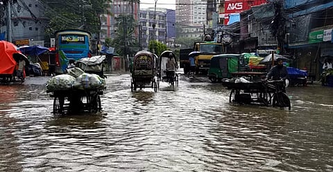Floodwaters submerge roads in Chattogram on Tuesday following heavy rainfall, causing severe disruption to traffic and daily life.