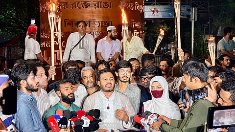 NCP leaders protesting the cocktail attack in front July Memorial Monument in Shahbagh on Monday night 