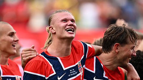 Norway's Erling Haaland celebrates after the match as Norway qualify for the quarterfinals of the World Cup