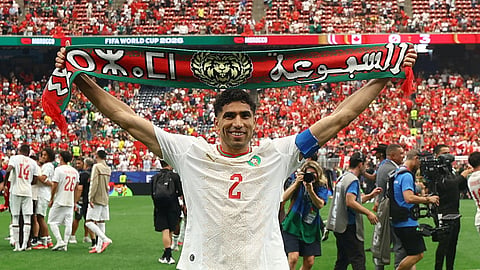 Morocco's Achraf Hakimi celebrates after the match