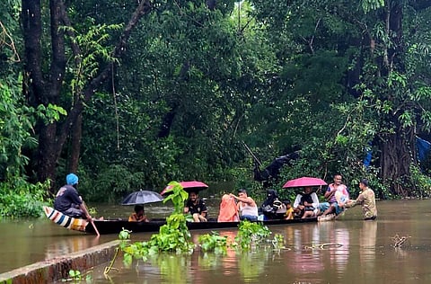 Army personnel rescue flood-affected people in Hathazari, Chattogram on Friday.