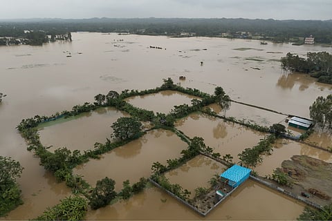 An aerial view of flood hit Banshkhali upazila, Chattogram on Friday