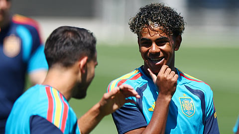 Spain's Lamine Yamal during training. 
