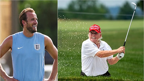 England captain Harry Kane (L), US president Donald Trump