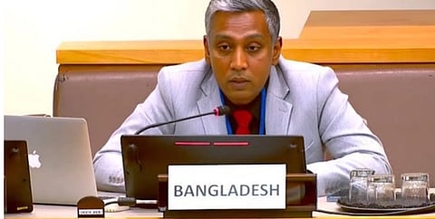 Principal Coordinator (SDG Affairs) at the Prime Minister’s Office Professor Dr S M Abdul Awal speaks at the High-level Political Forum on Sustainable Development at the UN Headquarters in New York on Saturday.