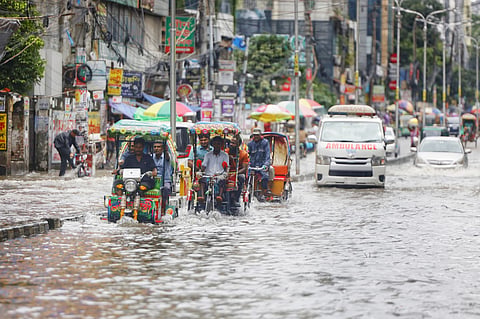 Heavy monsoon rain since late Saturday night inundated large parts of Dhaka