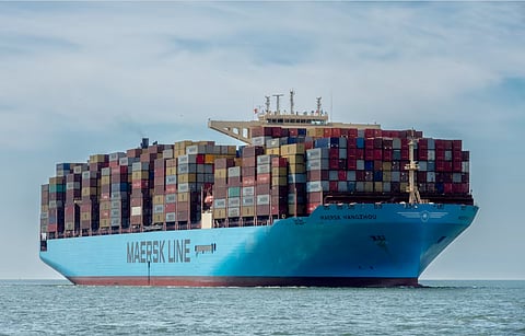 Container vessel Maersk Hangzhou sails in the Wielingen channel, Westerschelde, Netherlands July 15, 2018. 