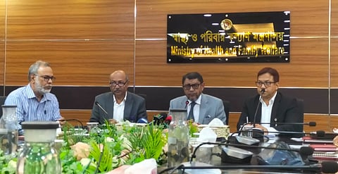 Health and Family Welfare Minister Sardar Md Sakhawat Husain speaks at a press briefing on healthcare preparedness in flood-affected areas at the Secretariat on Monday.