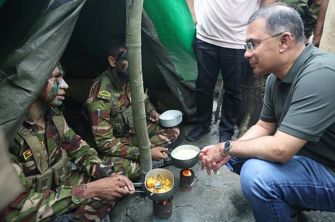 Prime Minister Tarique Rahman visits the Bangladesh Army's summer field exercise at East Rahmatpur in Babuganj, Barishal.