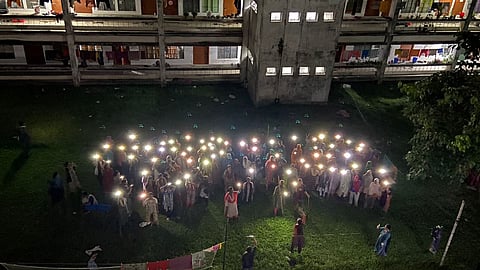 Students of Shamsunnahar Hall at Dhaka University on July 14, 2024.