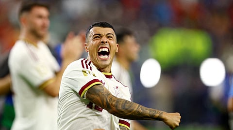 Spain's Pedro Porro celebrates after the match as Spain qualify for the World Cup final