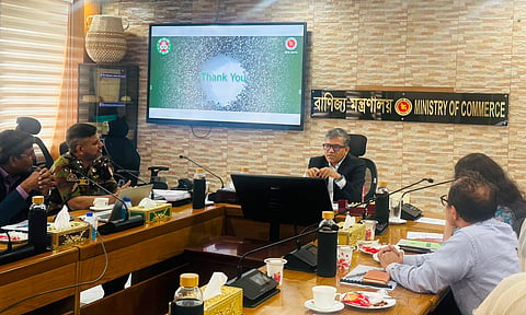 Commerce Secretary Ataur Rahman Khan speaking at a meeting at the Ministry of Commerce on July 16, 2026.