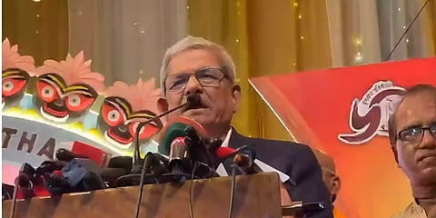 BNP Secretary General Mirza Fakhrul Islam Alamgir addresses a discussion after inaugurating the Rath Yatra at ISKCON Swamibagh Ashram in Dhaka on Thursday.