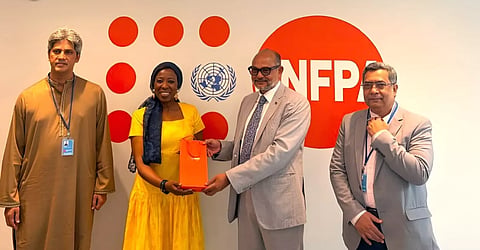 Adviser to the Prime Minister on Finance and Planning Dr. Rashed Al Mahmud Titumir holds a meeting at the UNFPA Headquarters in New York on July 16.