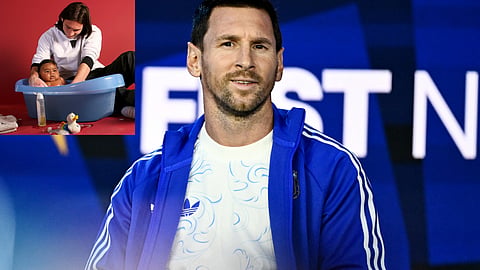 Argentina's Lionel Messi; [Inset] the Messi-Lamine Yamal photo from 2007