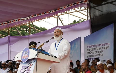 Jamaat-e-Islami Ameer Shafiqur Rahman addresses a rally in Barishal on July 18, 2026.