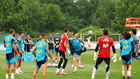 Spain's Mikel Merino and teammates during training