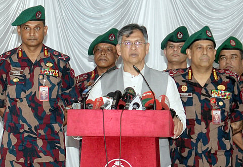 Home Minister Salahuddin Ahmed speaks during the briefing