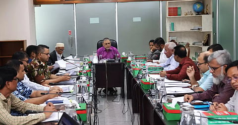 Chief Election Commissioner (CEC) AMM Nasir Uddin chairs the 12th commission meeting held at the Nirbachan Bhaban in the city’s Agargaon area on July 21, 2026.