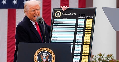 President Donald Trump speaks during an event to announce new tariffs in the Rose Garden at the White House on April 2, 2025, in Washington.