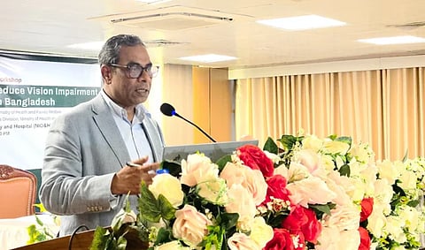State Minister for Health Dr MA Muhit speaks at a stakeholder consultation workshop on advanced eye care at the National Institute of Ophthalmology and Hospital in Sher-e-Bangla Nagar, Dhaka, on Thursday.
