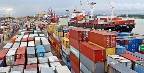 Stacks of shipping containers at Chattogram Port.