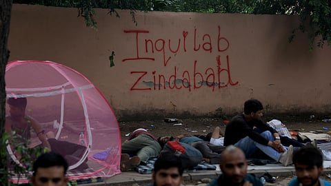 Supporters of India's Cockroach Janta Party (CJP) attend the ongoing protest at Jantar Mantar in New Delhi, India July 25, 2026. 