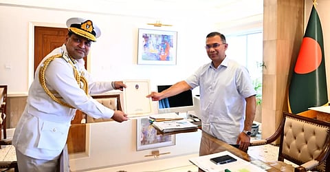 Newly appointed Chief of Naval Staff Vice Admiral Khondkar Misbah ul Azim paid a courtesy call on Prime Minister Tarique Rahman at the Prime Minister's Office on Saturday.